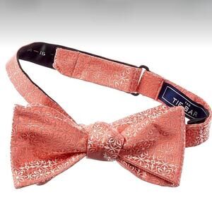 NWT The Tie Bar Opulent Silk Bow Tie Coral Jacquard Formal Wedding